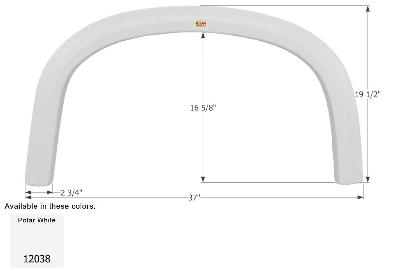 Icône, 12038 Jupe d'aile Icon ; essieu simple ; convient à diverses marques Four Winds ; 37 "L x 19-1/2 "H ; blanc polaire