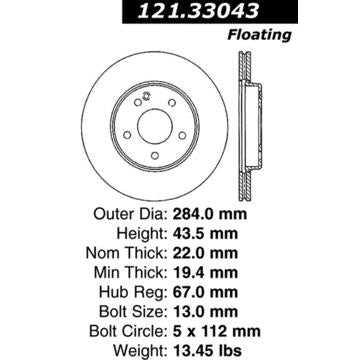 Stop Tech/ Power Slot, 121.33043 Stop Tech/ Power Slot Brake Rotor Silver E-Coated