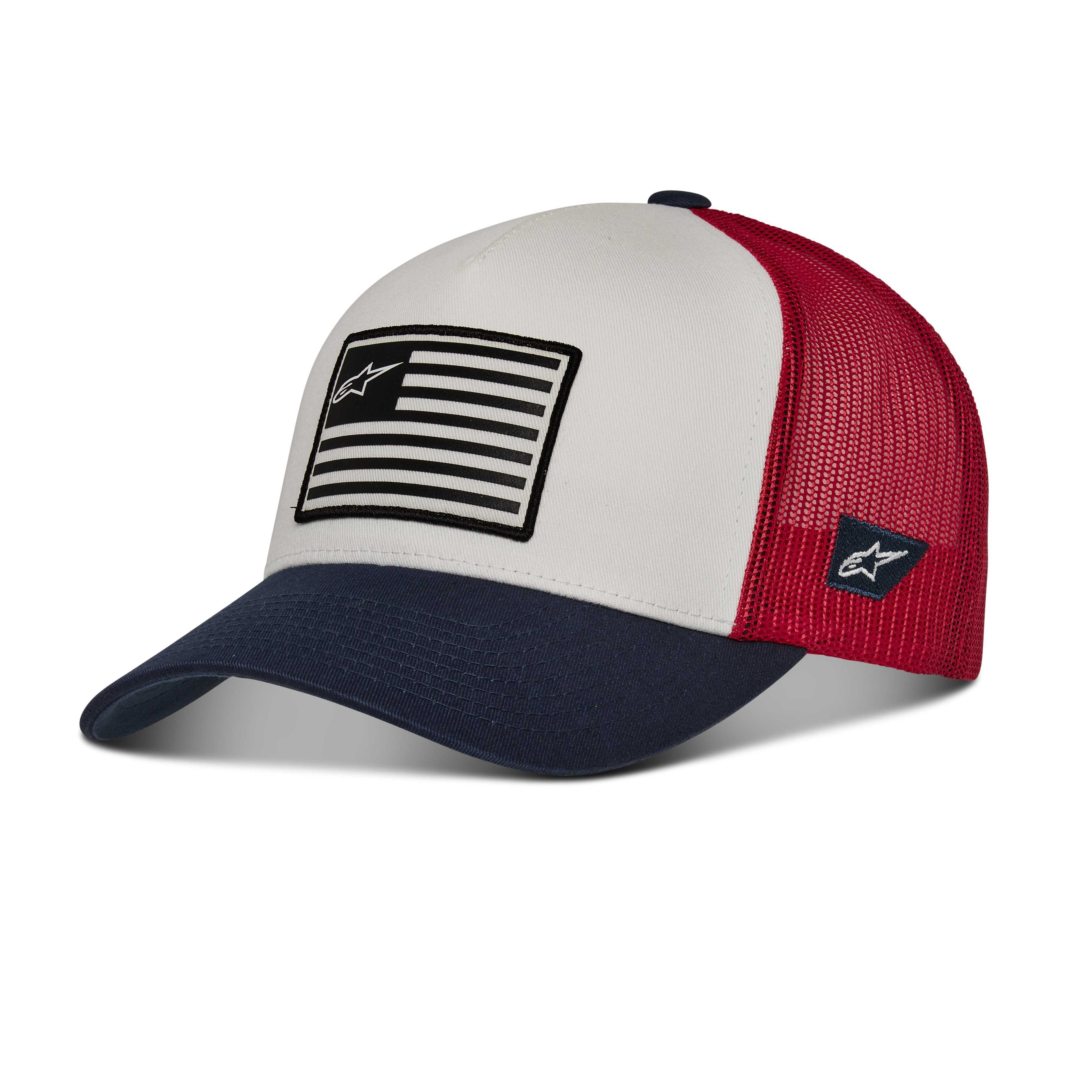 ALPINESTARS, 1211-81013-2074-OS Casquette à rabat avec drapeau Blanc/Marine/Rouge O/S