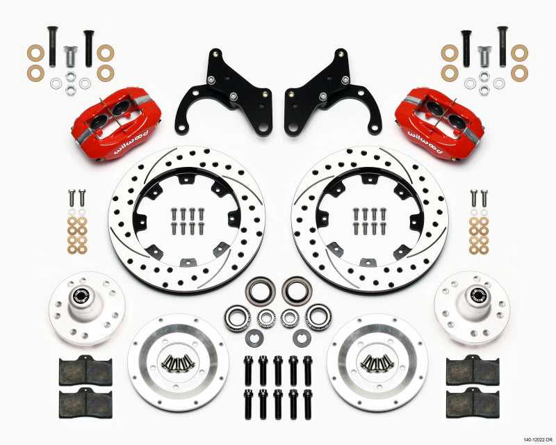 Wilwood, 140-12022-DR Wilwood Forged Dynalite Front Kit 12.19in Drilled Red 65-68 Chevy Impala -Drum Spindle